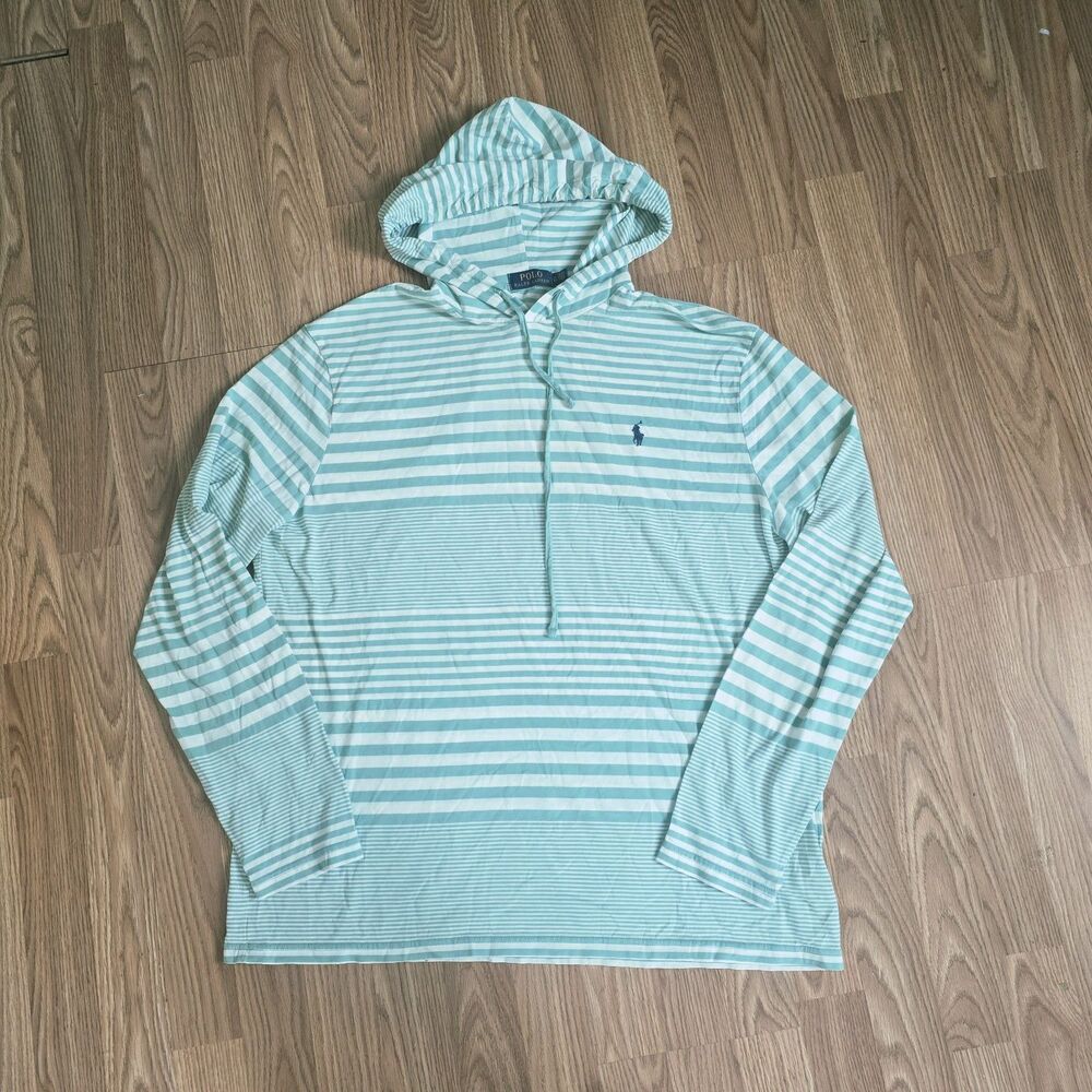 NWT Polo Ralph Lauren Men's Striped Cotton Hooded T-Shirt Green White Multi XL